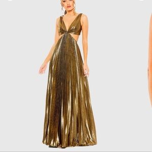 Mac Duggal Pleated Metallic Cutout Gown